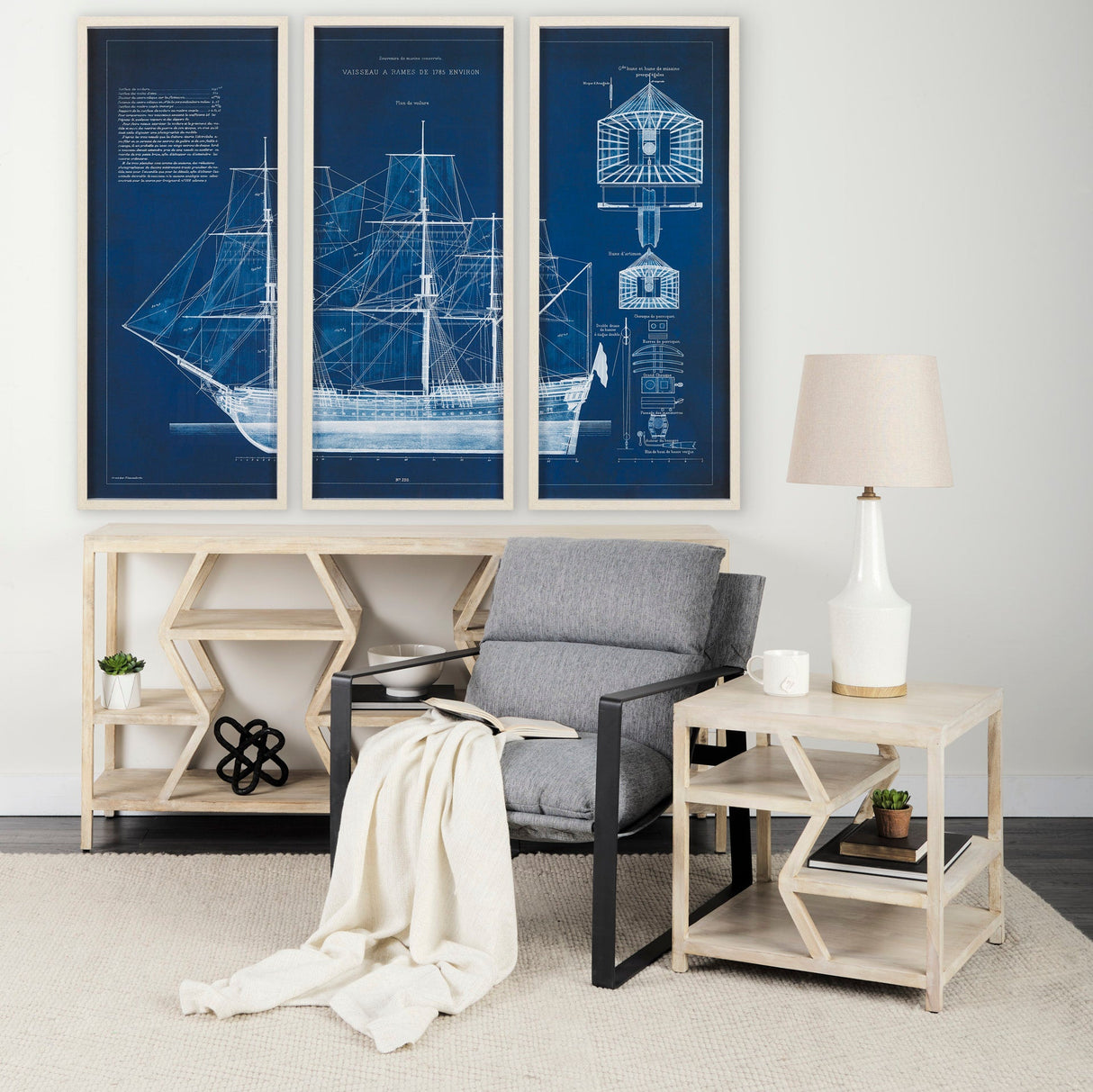 Antique Ship Blueprint IV by Vision Studio Hand Embelished Framed Art Print Matted under Glass by Mercana at Eve Furniture