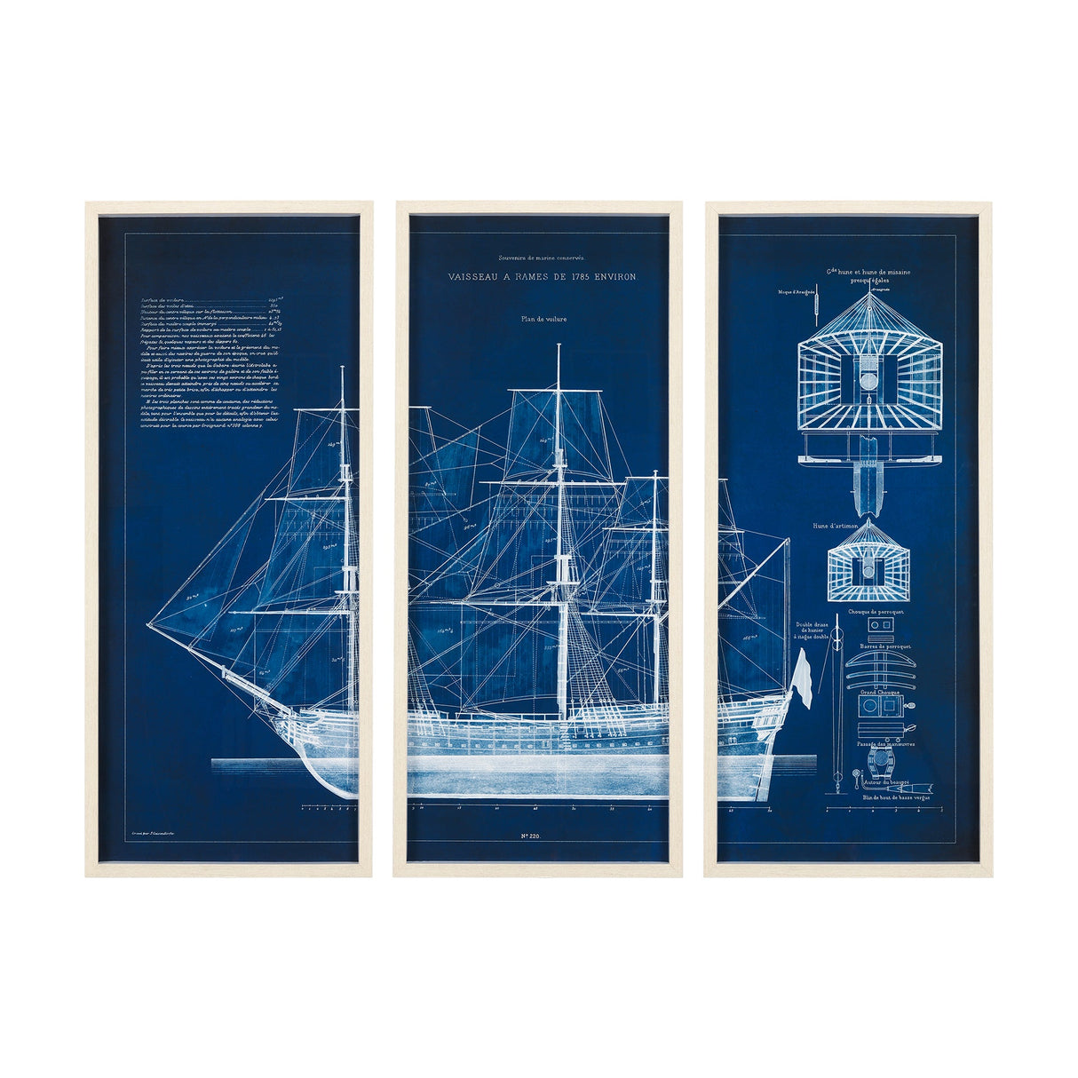Antique Ship Blueprint IV by Vision Studio Hand Embelished Framed Art Print Matted under Glass by Mercana at Eve Furniture
