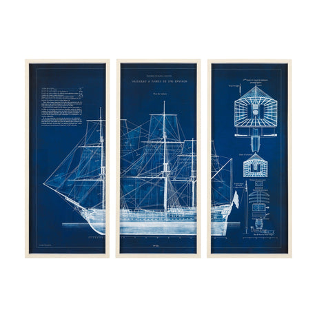 Antique Ship Blueprint IV by Vision Studio Hand Embelished Framed Art Print Matted under Glass by Mercana at Eve Furniture