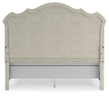 Arlendyne California King Upholstered Bed with Mirrored Dresser and 2 Nightstands in Antique White