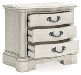 Arlendyne California King Upholstered Bed with Mirrored Dresser and 2 Nightstands in Antique White