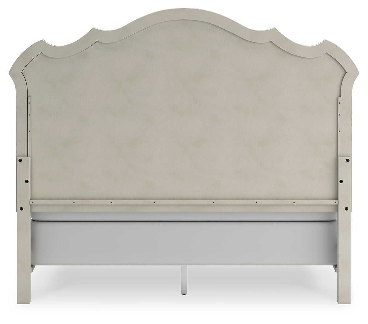 Arlendyne California King Upholstered Bed with Mirrored Dresser and Chest in Antique White