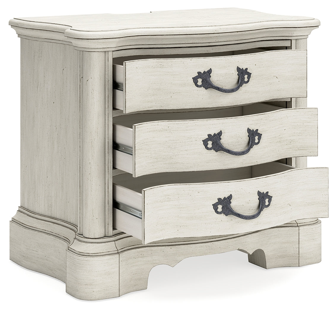 Arlendyne California King Upholstered Bed with Mirrored Dresser, Chest and 2 Nightstands in Antique White