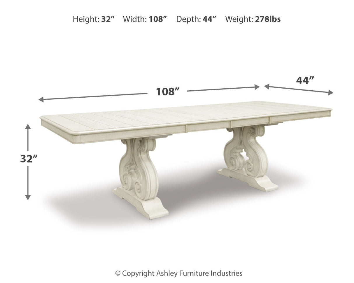 Arlendyne Antique White Dining Table and 4 Chairs with Server