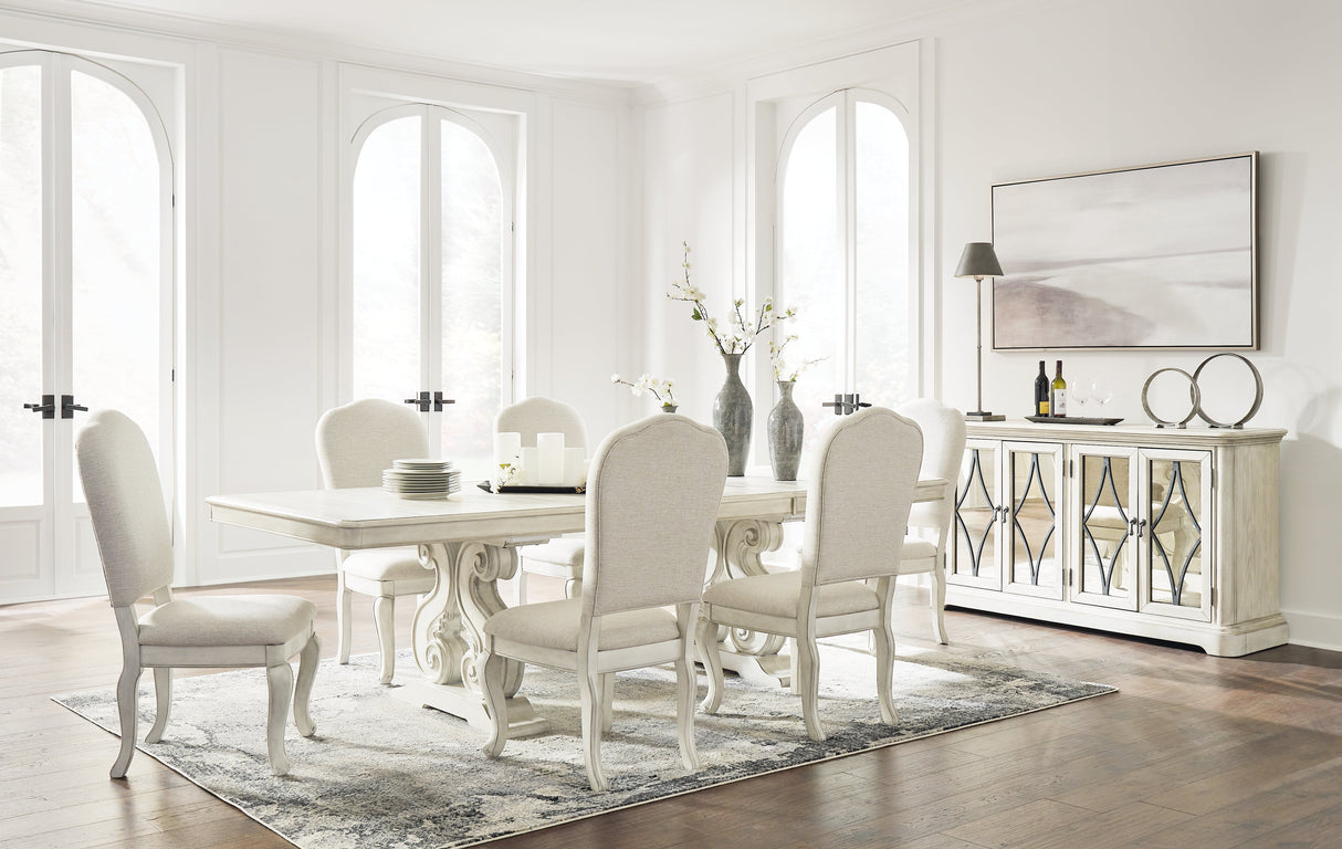 Arlendyne Antique White Dining Table and 6 Chairs with Server