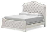 Arlendyne King Upholstered Bed with Mirrored Dresser and 2 Nightstands in Antique White