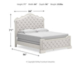 Arlendyne King Upholstered Bed with Mirrored Dresser and 2 Nightstands in Antique White