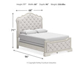 Arlendyne Queen Upholstered Bed with Mirrored Dresser and 2 Nightstands in Antique White