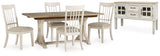 Shaybrock Antique White/Brown Dining Table and 4 Chairs with Server