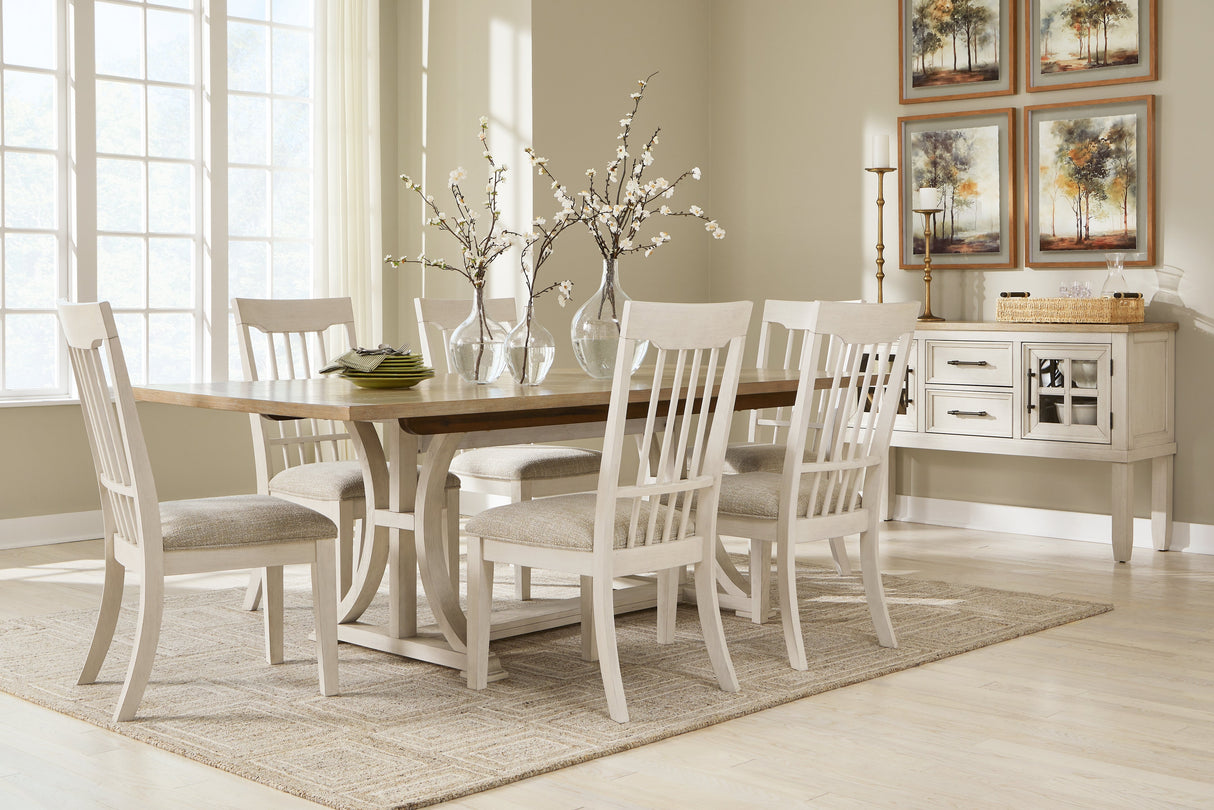 Shaybrock Antique White/Brown Dining Table and 6 Chairs with Server