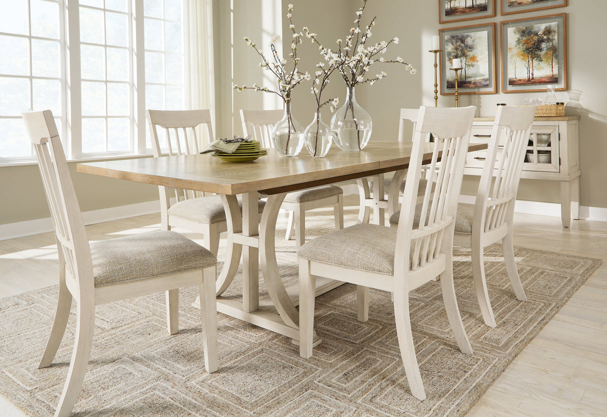 Shaybrock Antique White/Brown Dining Table and 6 Chairs with Server