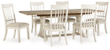 Shaybrock Antique White/Brown Dining Table and 6 Chairs with Server