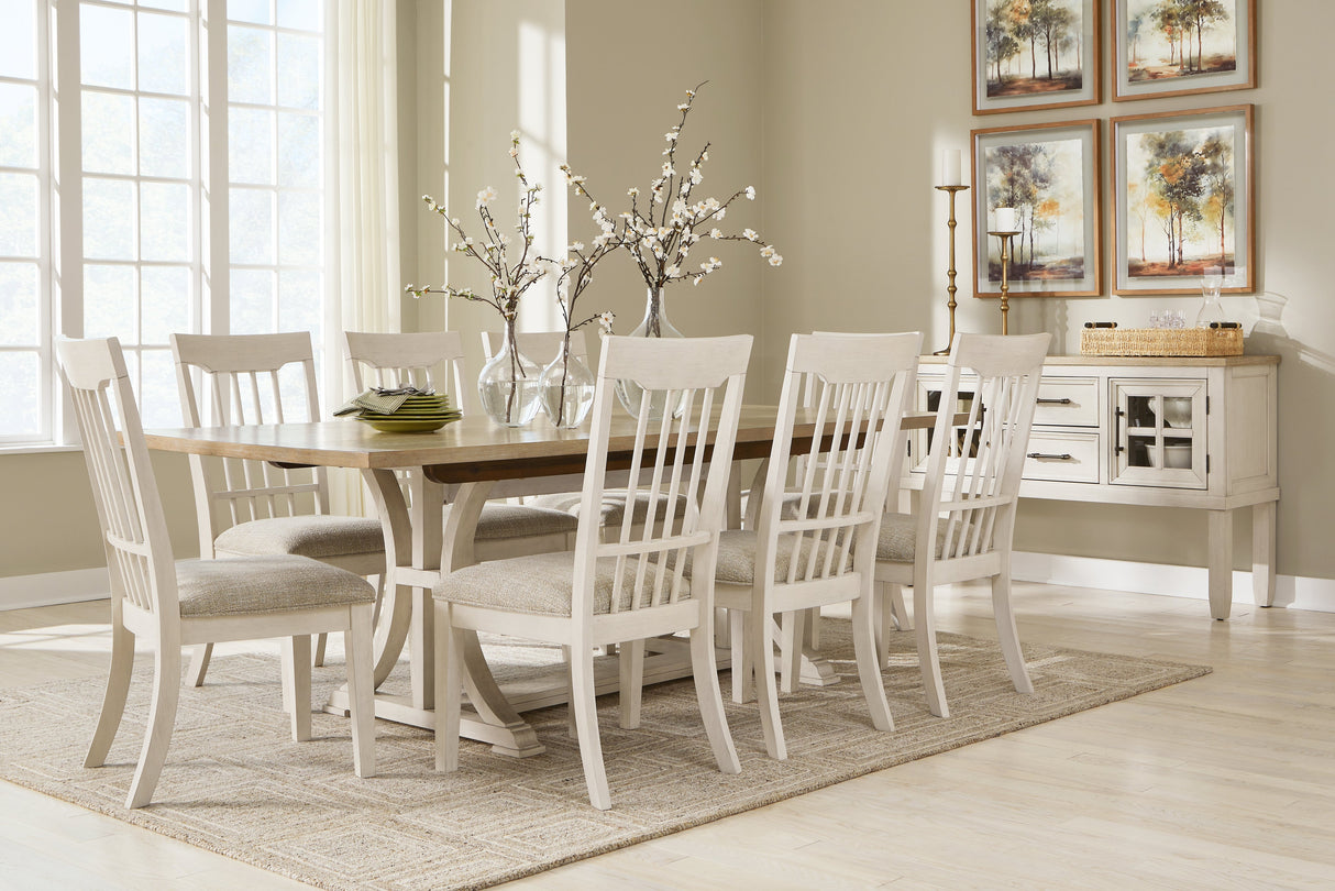 Shaybrock Antique White/Brown Dining Table and 8 Chairs with Server