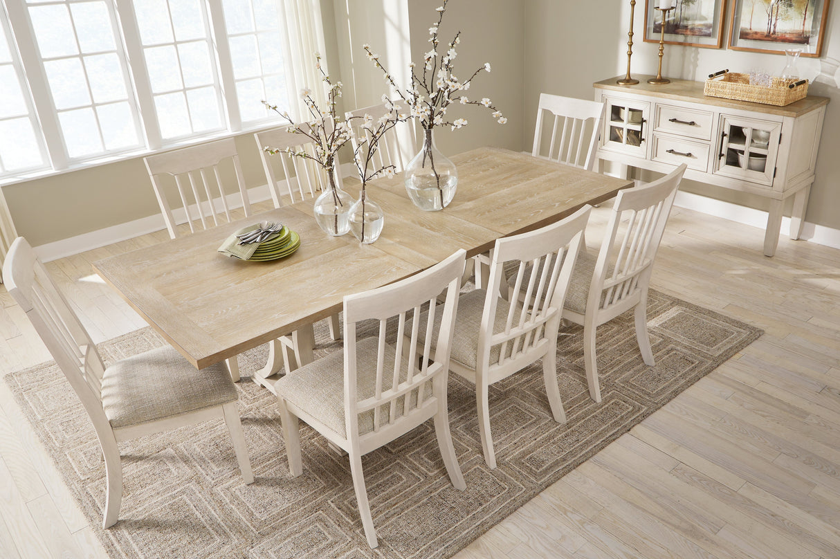 Shaybrock Antique White/Brown Dining Table and 8 Chairs with Server