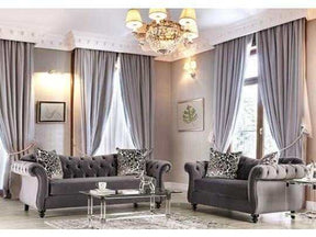 Antoinette Gray Velvet Stationary Sofa & Loveseat by Furniture of America at Eve Furniture