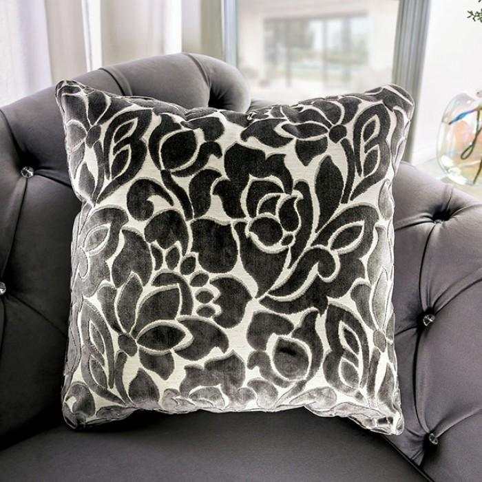 Antoinette Gray Velvet Stationary Sofa & Loveseat by Furniture of America at Eve Furniture