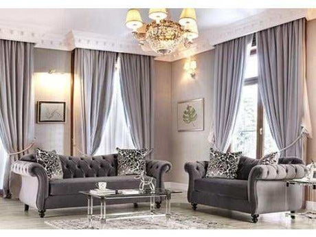Antoinette Gray Velvet Stationary Sofa & Loveseat by Furniture of America at Eve Furniture