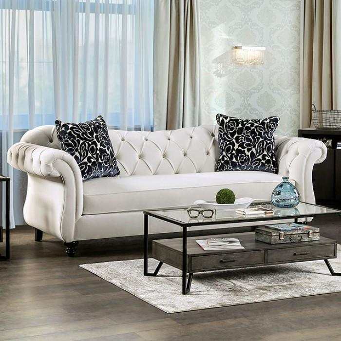 Antoinette White Velvet Stationary Sofa & Loveseat by Furniture of America at Eve Furniture