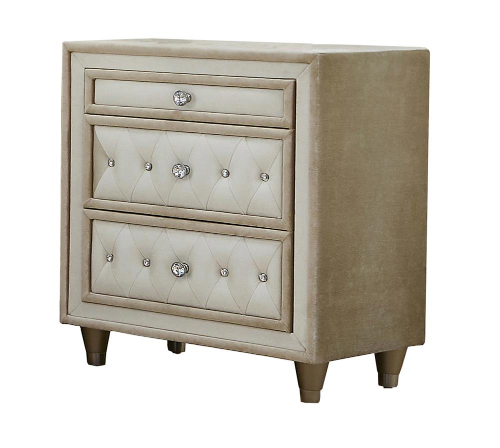 Antonella 3-Drawer Upholstered Nightstand Ivory/Camel