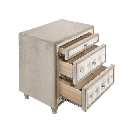 Antonella 3-Drawer Upholstered Nightstand Ivory/Camel