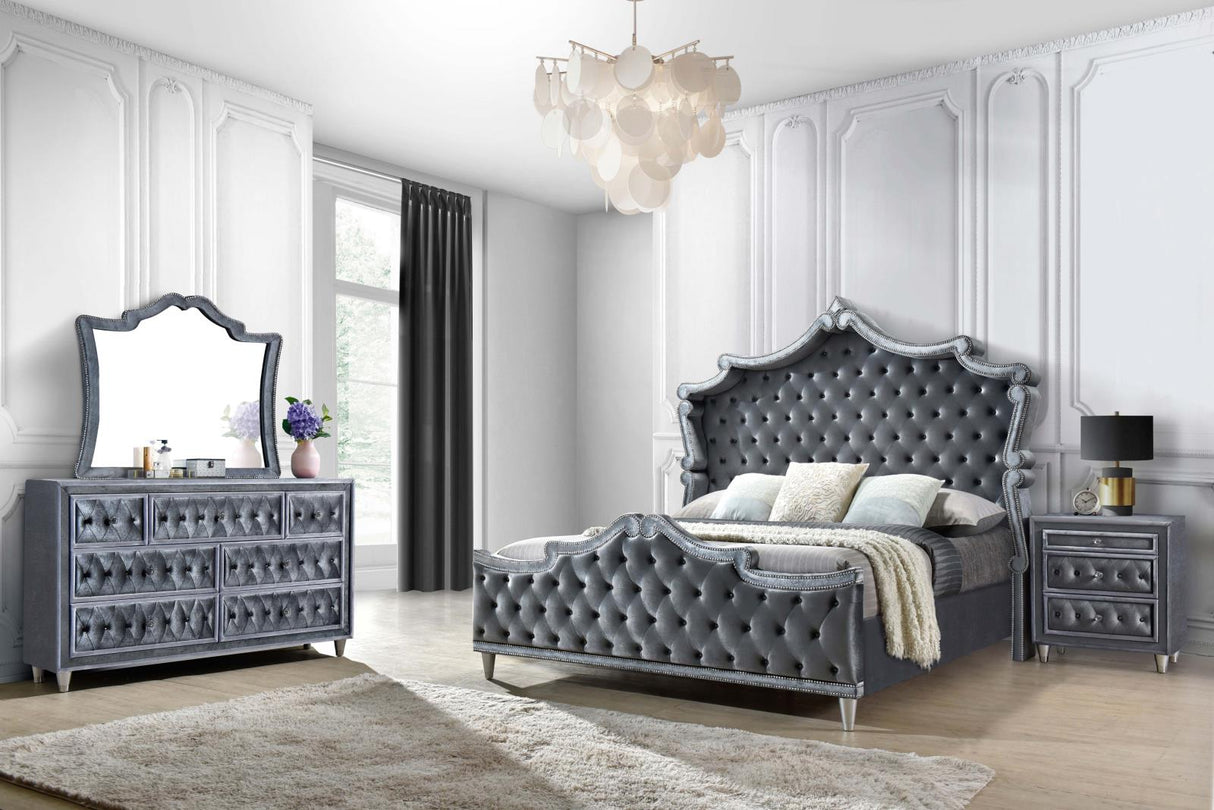 Antonella Grey 4-Piece Upholstered Tufted California King Bedroom Set