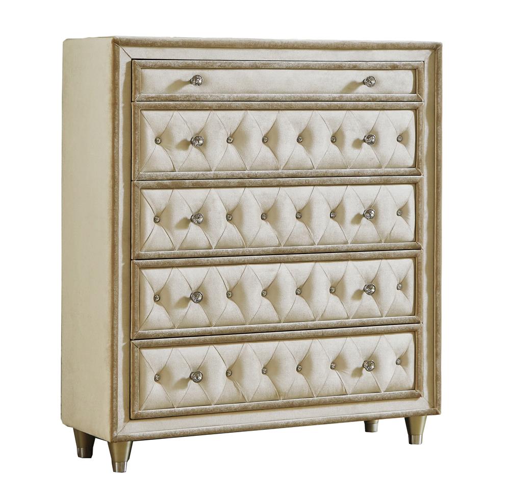 Antonella Ivory/Camel 5-Drawer Upholstered Chest