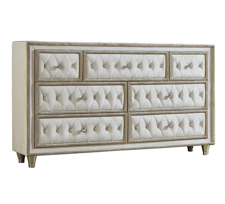 Antonella Ivory/Camel 7-Drawer Upholstered Dresser