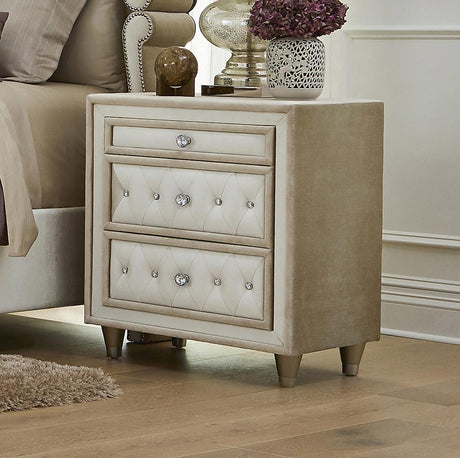 Antonella Ivory and Camel Upholstered 3-Drawer Nightstand by Coaster at Eve Furniture