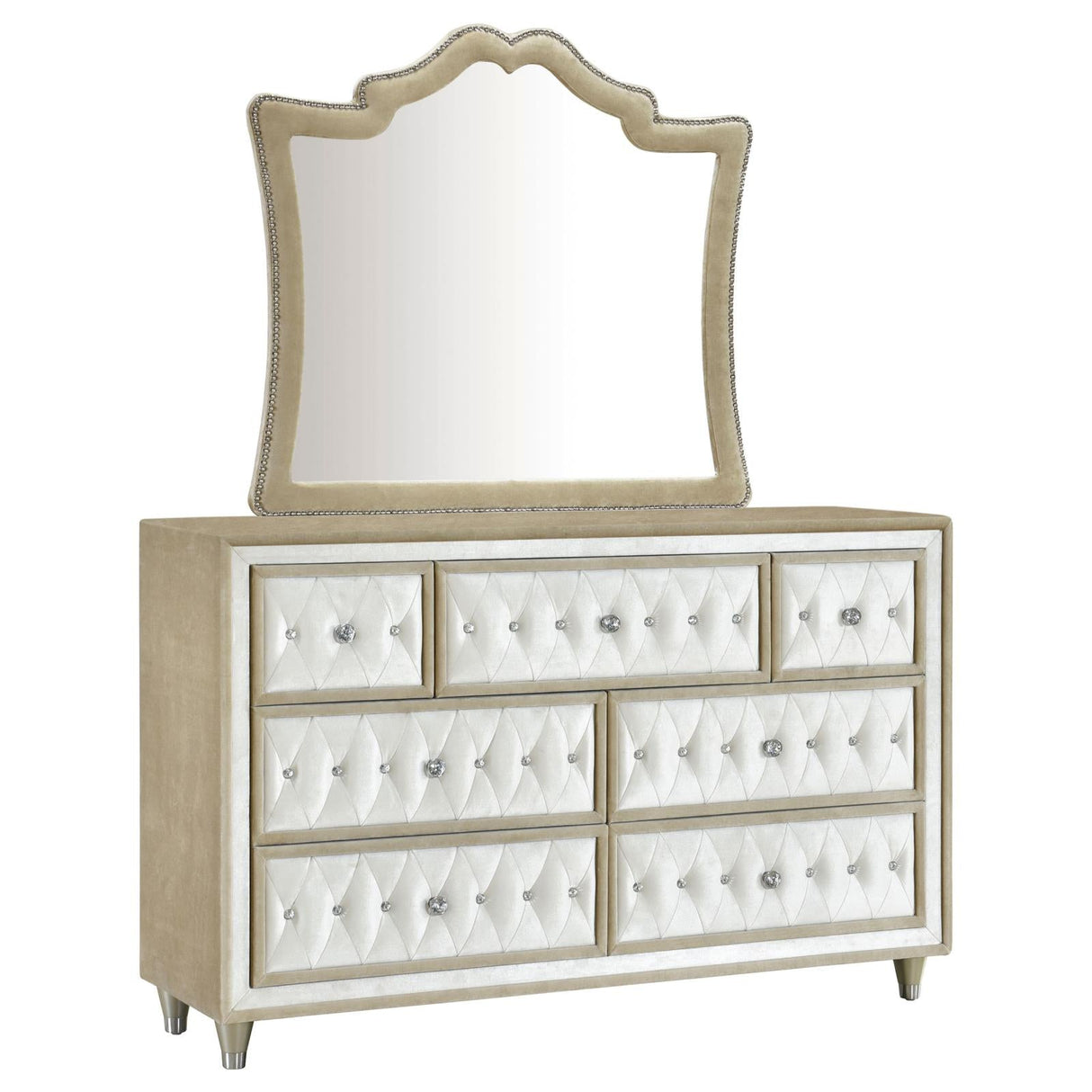 Antonella Ivory and Camel Upholstered 7-Drawer Dresser with Mirror by Coaster at Eve Furniture