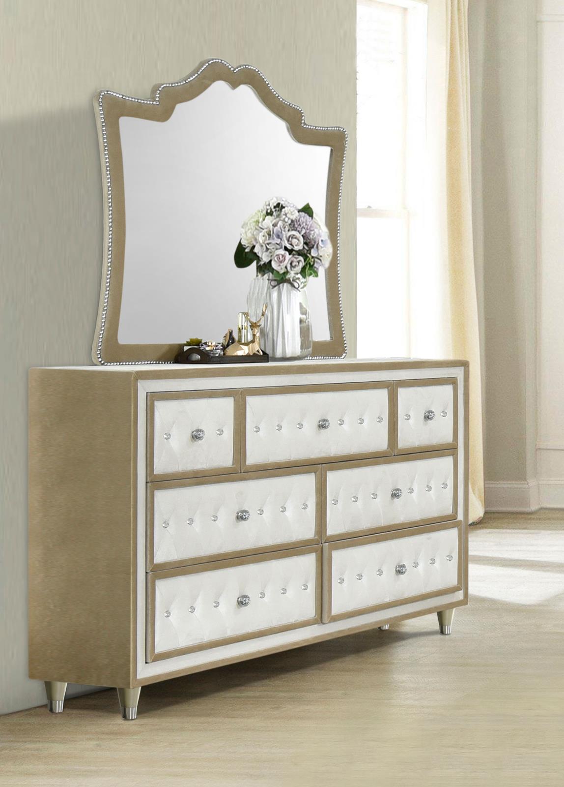 Antonella Ivory and Camel Upholstered 7-Drawer Dresser with Mirror by Coaster at Eve Furniture