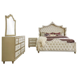 Antonella Ivory/Camel 4-Piece Upholstered Tufted Queen Bedroom Set by Coaster at Eve Furniture