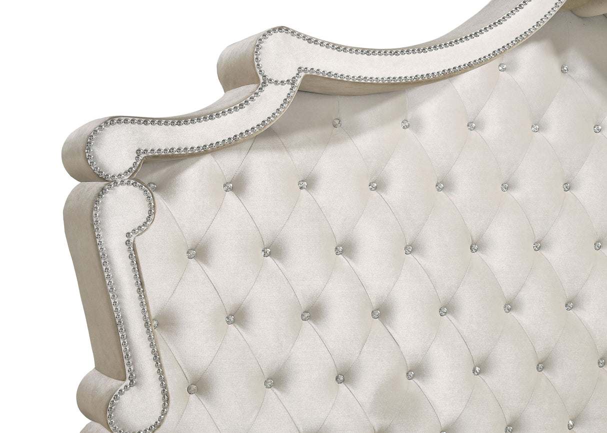 Antonella Ivory/Camel 4-Piece Upholstered Tufted Queen Bedroom Set by Coaster at Eve Furniture