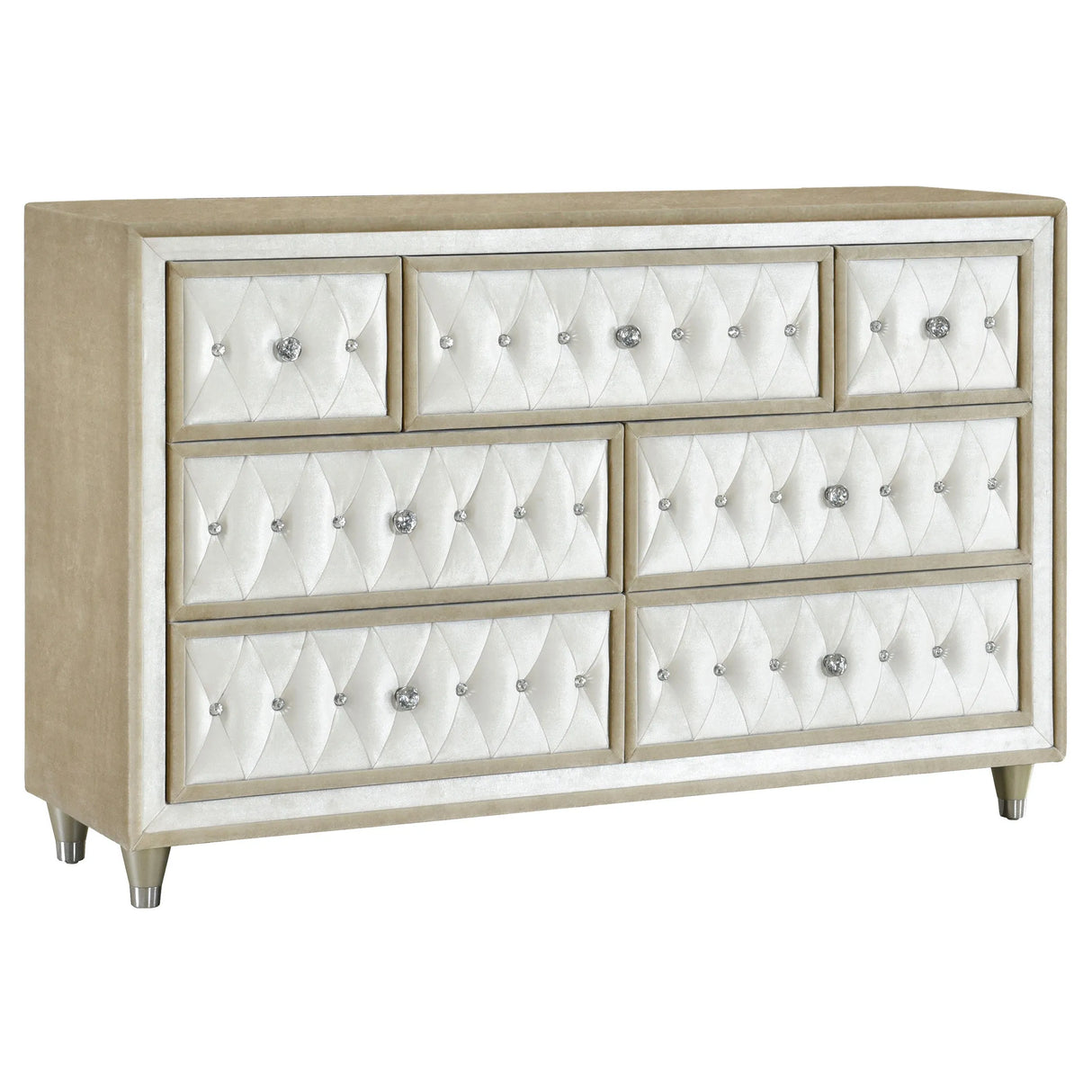Antonella Ivory/Camel 5-Piece Upholstered Tufted Eastern King Bedroom Set by Coaster at Eve Furniture