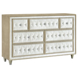 Antonella Ivory/Camel 5-Piece Upholstered Tufted Eastern King Bedroom Set by Coaster at Eve Furniture