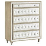 Antonella Ivory/Camel 5-Piece Upholstered Tufted Eastern King Bedroom Set by Coaster at Eve Furniture