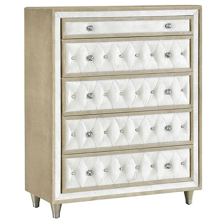 Antonella Ivory/Camel 5-Piece Upholstered Tufted Eastern King Bedroom Set by Coaster at Eve Furniture