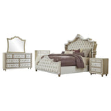 Antonella Ivory/Camel 5-Piece Upholstered Tufted Queen Bedroom Set by Coaster at Eve Furniture