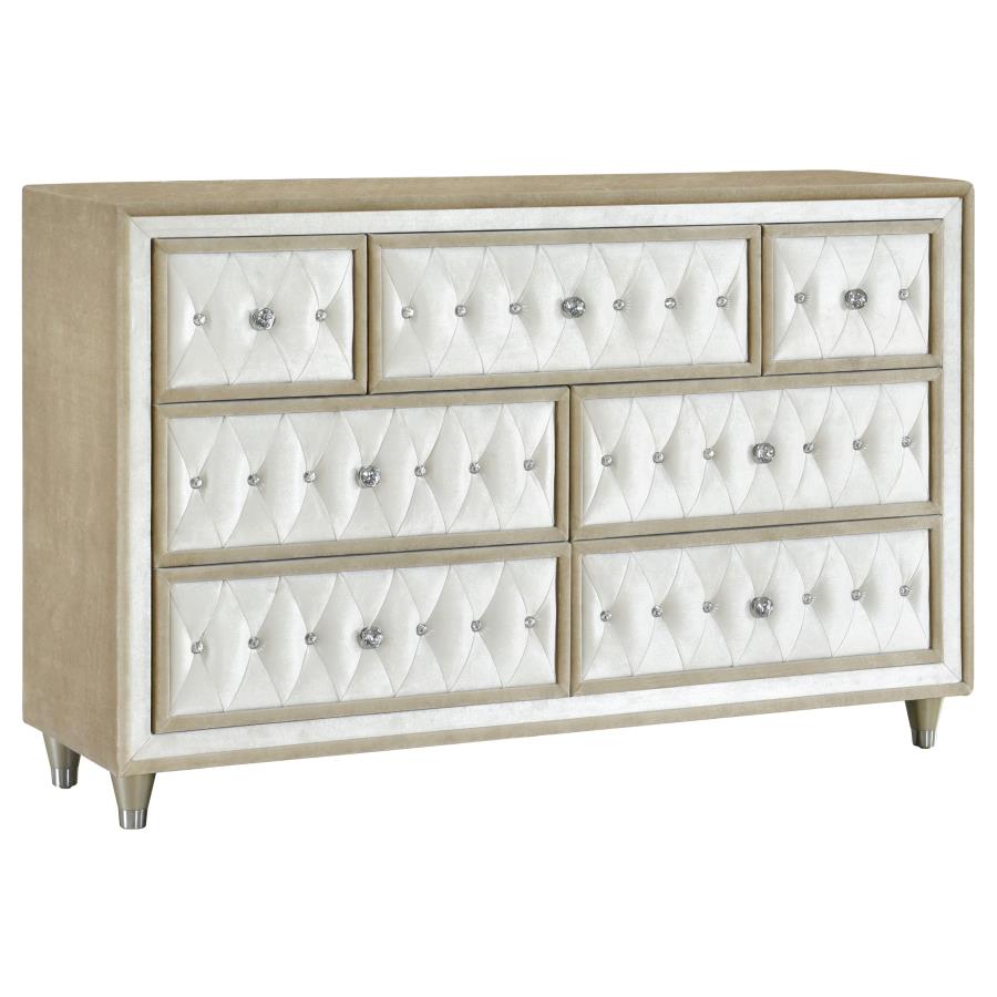 Antonella Ivory/Camel 5-Piece Upholstered Tufted Queen Bedroom Set by Coaster at Eve Furniture