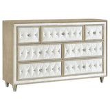 Antonella Ivory/Camel 5-Piece Upholstered Tufted Queen Bedroom Set by Coaster at Eve Furniture