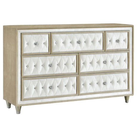 Antonella Ivory/Camel 5-Piece Upholstered Tufted Queen Bedroom Set by Coaster at Eve Furniture