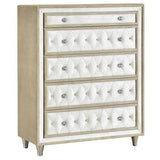 Antonella Ivory/Camel 5-Piece Upholstered Tufted Queen Bedroom Set by Coaster at Eve Furniture