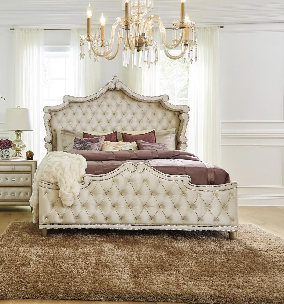 Antonella Upholstered Tufted California King Bed Ivory/Camel