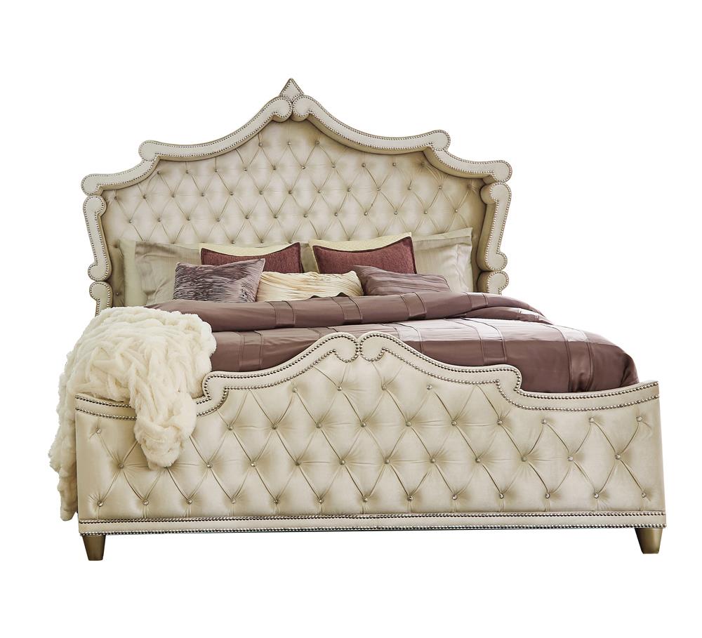 Antonella Upholstered Tufted Eastern King Bed Ivory/Camel