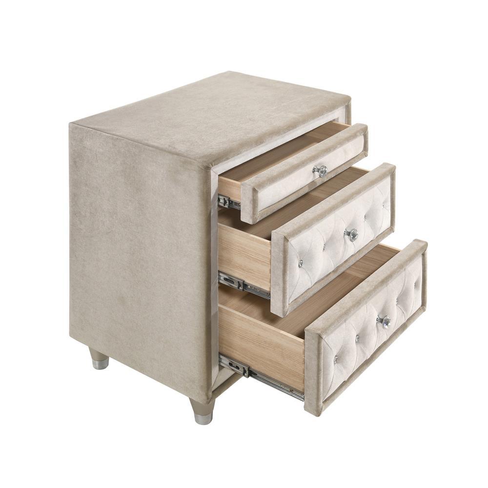 Antonella Ivory and Camel Upholstered 3-Drawer Nightstand by Coaster at Eve Furniture