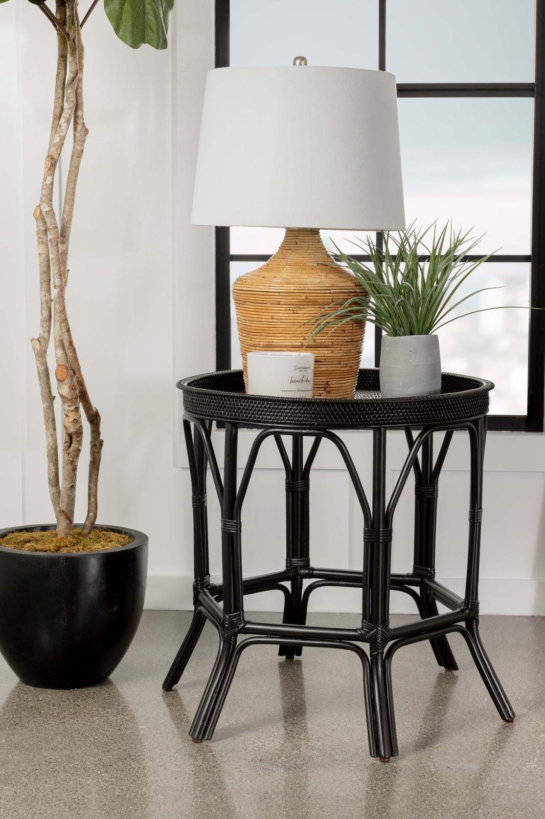 Antonio Black Round Rattan Tray Top Accent Table