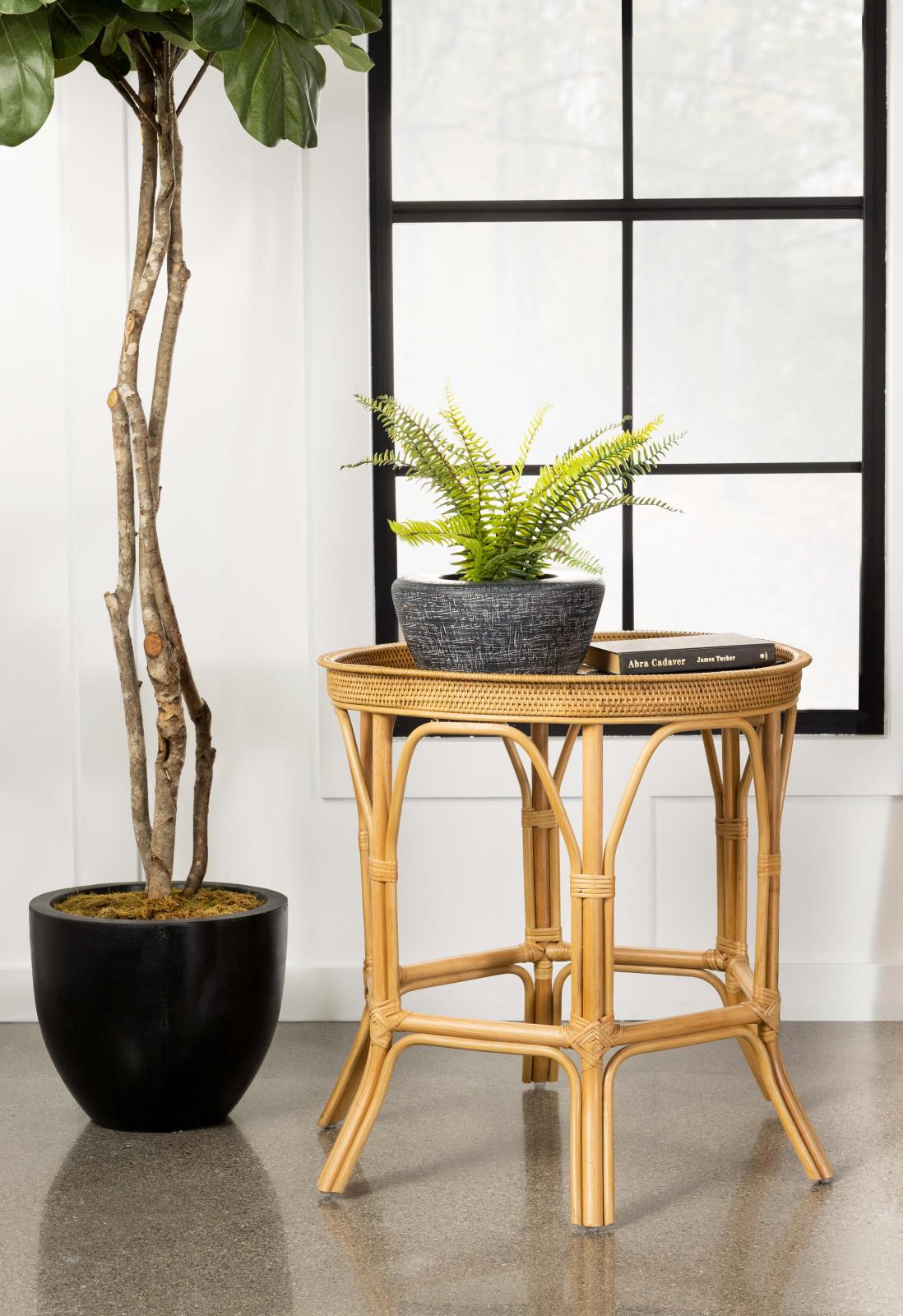 Antonio Natural Round Rattan Tray Top Accent Table