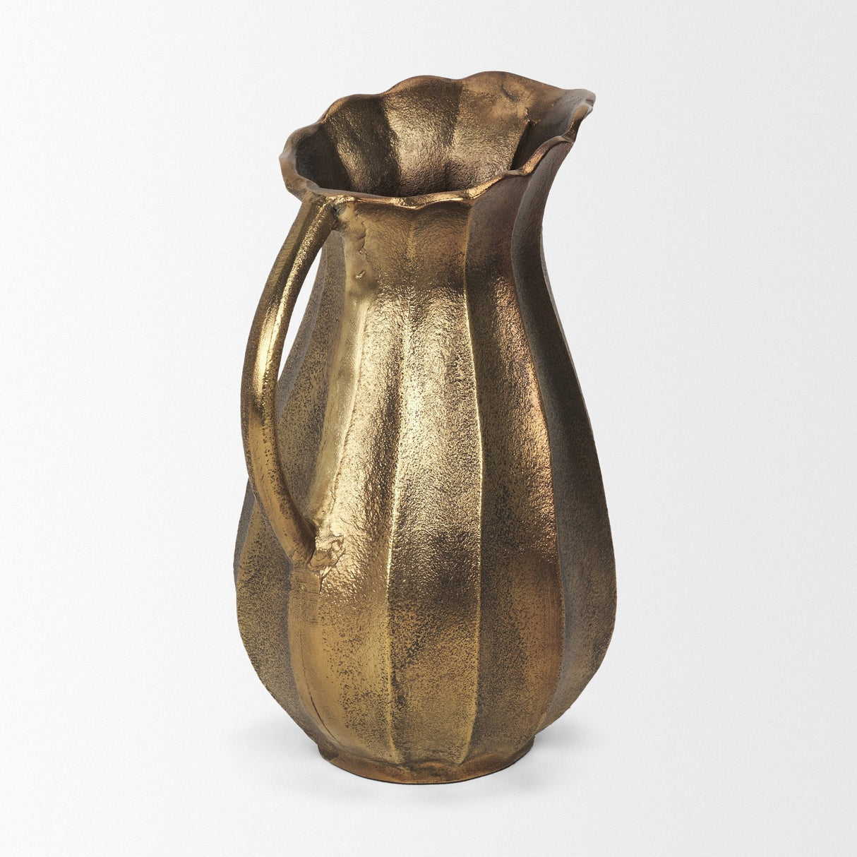 Anya Antiqued Brass Scalloped Petal Cast Metal Jug by Mercana at Eve Furniture
