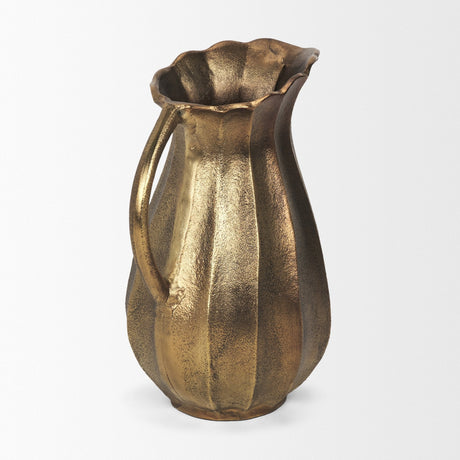 Anya Antiqued Brass Scalloped Petal Cast Metal Jug by Mercana at Eve Furniture