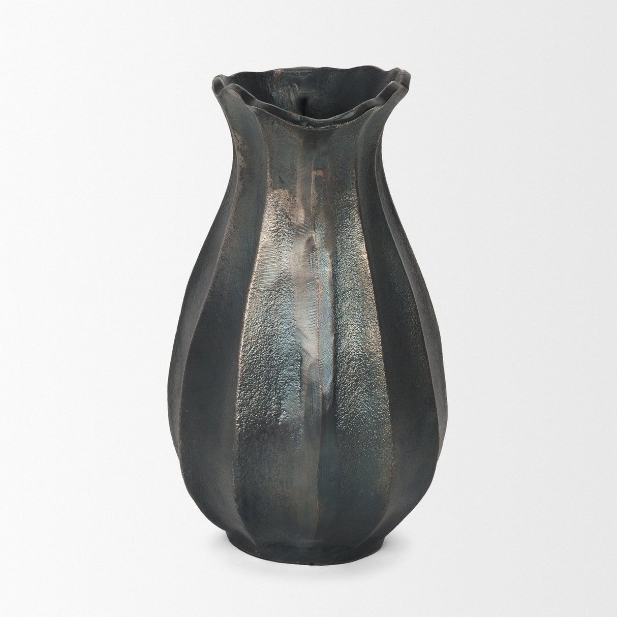 Anya Matte Black Scalloped Petal Cast Metal Jug by Mercana at Eve Furniture