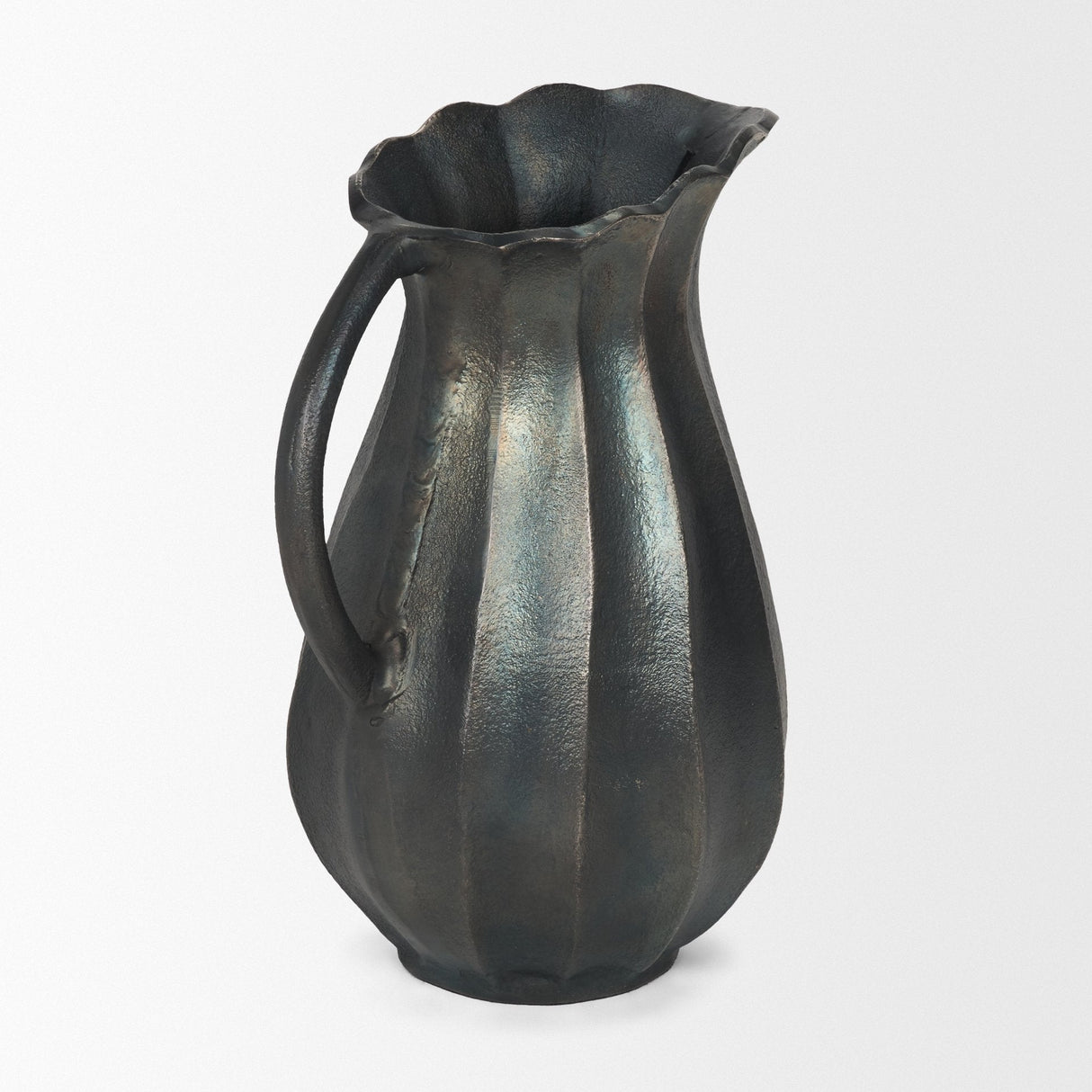 Anya Matte Black Scalloped Petal Cast Metal Jug by Mercana at Eve Furniture